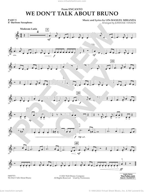 We Dont Talk About Bruno From Encanto Arr Vinson Sheet Music Pt5 Eb Baritone Saxophone