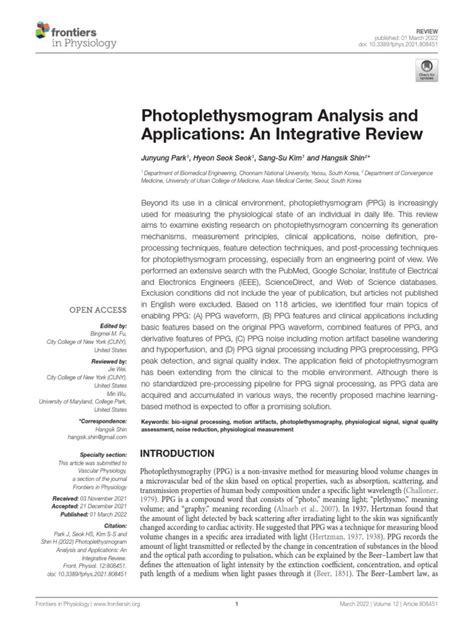 Photoplethysmogram Analysis and Applications: An Integrative Review | PDF | Blood Pressure ...