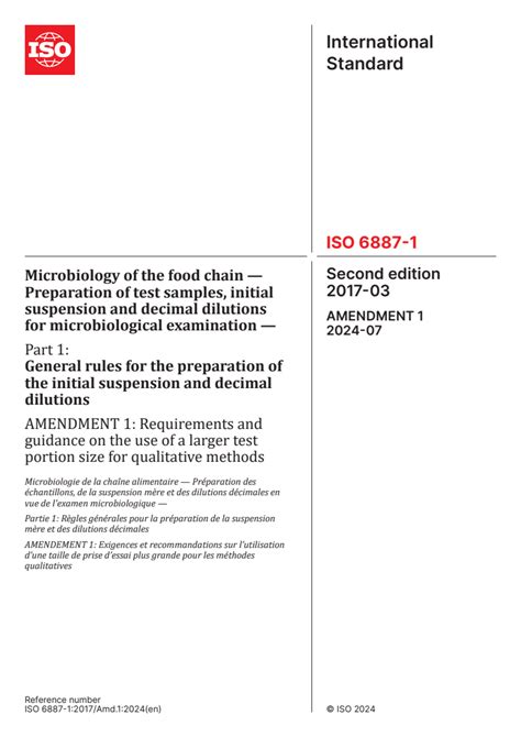 ISO 6887 1 2017 Amd 1 2024 Microbiology Of The Food Chain