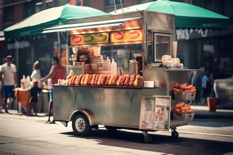 Premium Photo | Hot dog in a New Yorkstyle street food cart