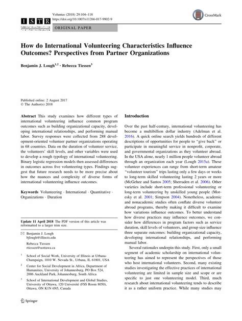 PDF How Do International Volunteering Characteristics Influence