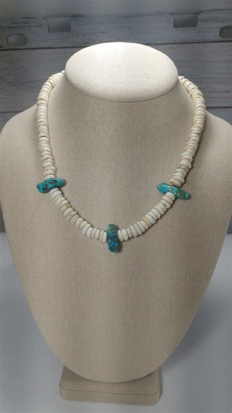 Vintage Turquoise Nugget And Puka Shell Necklace Gem