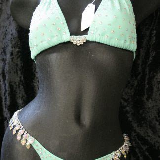 Mint Green Bikini Competition Suit Rhinestone Connectors