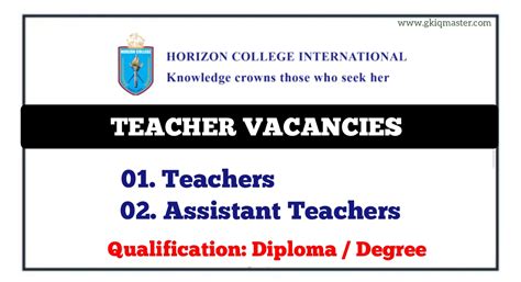 Teachers Assistant Teachers Vacancies Horizon College International