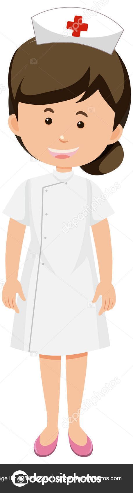 Cute Female Nurse Uniform Cartoon Character Isolated White Background