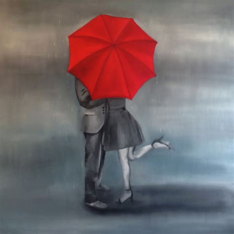 Kiss In The Rain Red Umbrella