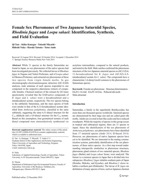 PDF Female Sex Pheromones Of Two Japanese Saturniid Species Rhodinia