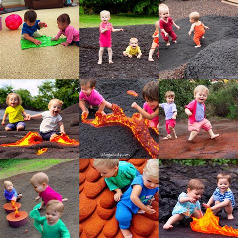 Toddlers Playing In Lava Stable Diffusion