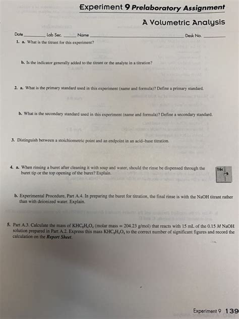 Solved Experiment Prelaboratory Assignment A Volumetric Chegg