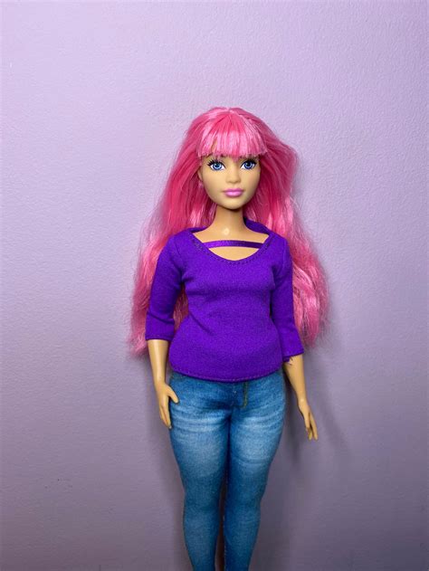 Curvy Barbie Pink Hair Stretch Jeans And Purple Top Basic 5 Etsy