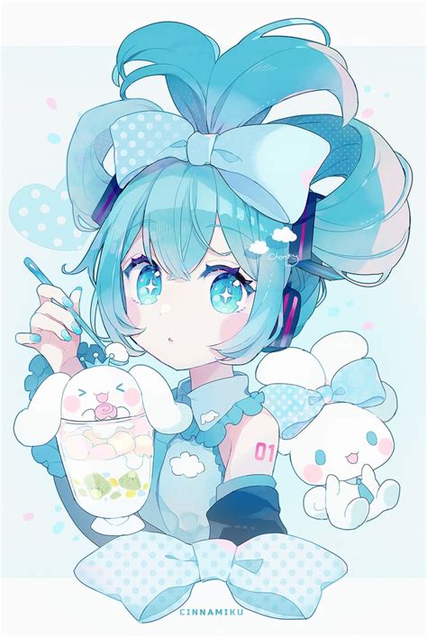 Hatsune Miku Cinnamoroll And Cinnamiku Vocaloid And 1 More Drawn By