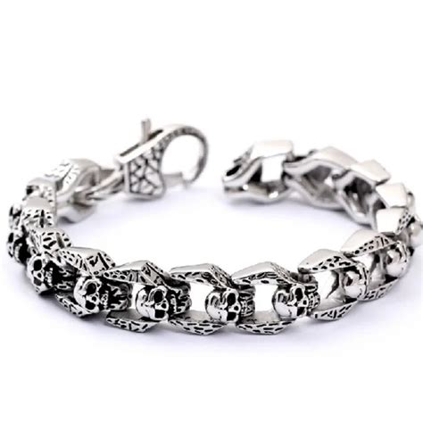 Bracelet tête de mort punk pour homme bracelet en acier au titane