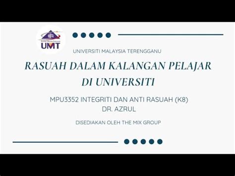 MPU 3352 INTEGRITI DAN ANTI RASUAH KUMPULAN 8 SESI 2023 2024 YouTube