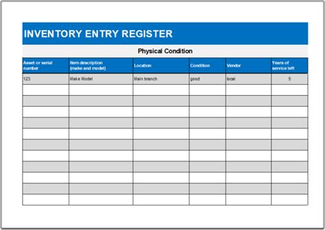 inventory entry register template templateral