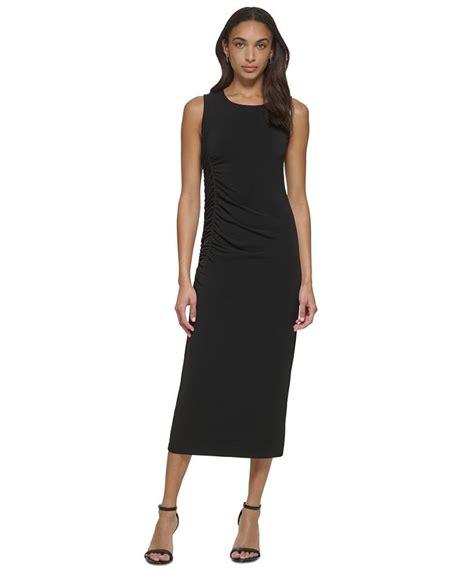 Calvin Klein Womens Sleeveless Ruched Side Midi Dress Macys