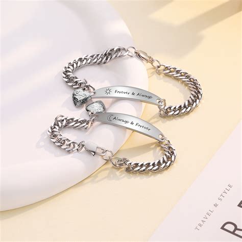 Personalisierte 2 Texte Paar Edelstahl Kubanische Armbänder Set mit