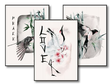 3er Set Japan Japanische Vögel Vogel Kunstdruck Poster DIN A4 eBay