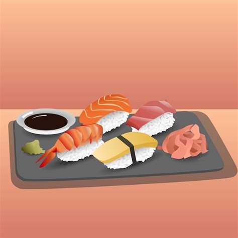 Premium Vector Nigiri Sushi With Wasabi And Soy Sauce