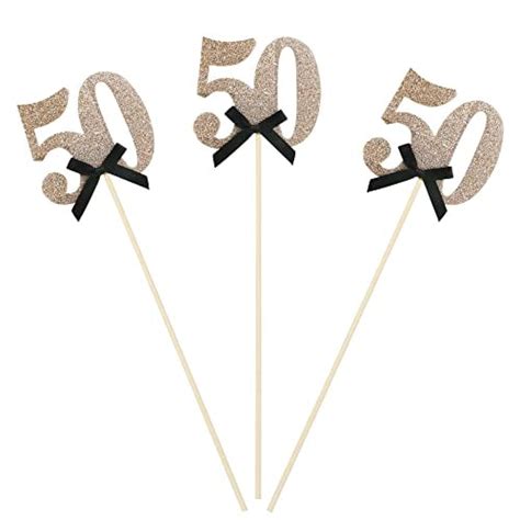 Siipoo Rose Gold Glitter 50th Birthday Centerpiece Sticks With Bow 50th