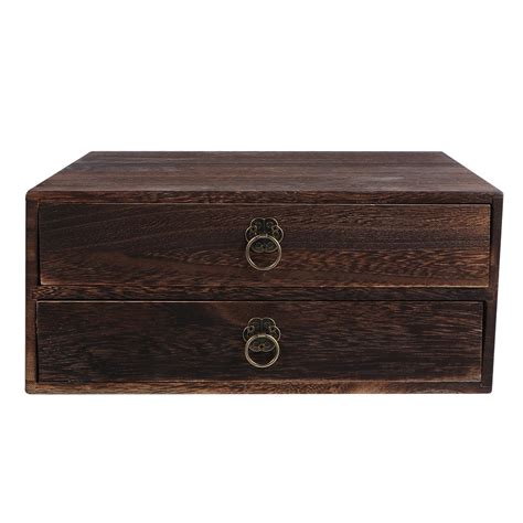 NUOLUX 1Pc Solid Wood Storage Desk Box Retro Drawer Type Desktop