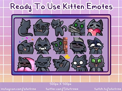 Black Cat Twitch Emotes Pack 15 Cute Kitty Cat Emotes For Streamers And Discord Etsy