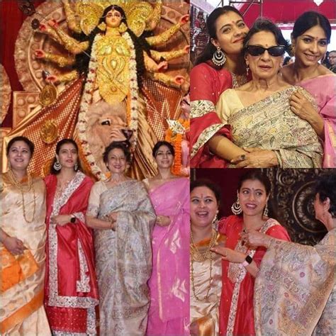 Kajol With Mom Tanuja And Sister Tanishaa Mukerji Visited On Durga Puja