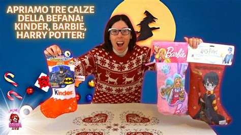 APRO TRE NUOVE CALZE DELLA BEFANA KINDER BATMAN CALZETTONE BARBIE E