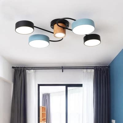 Black And Blue Molecule Ceiling Light Macaron Head Led Semi Flush