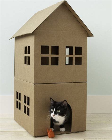 How To Make A Cardboard Cat Playhouse Cat Play House Diy Cardboard