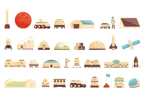 Mars Colonization Icons Set Cartoon Graphic by nsit0108 · Creative Fabrica