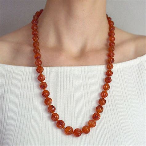 Vintage Carved Carnelian Bead Necklace 255 A Brandt Son