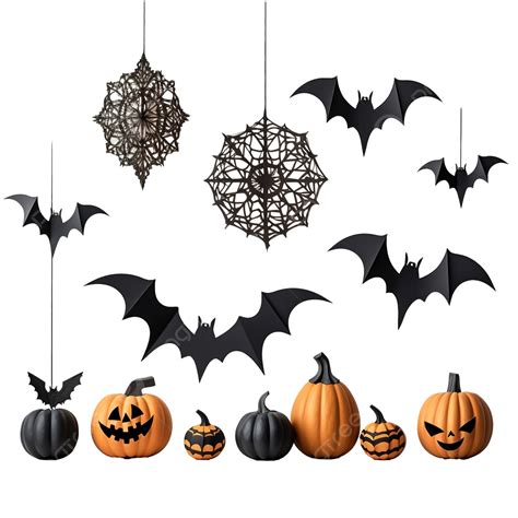 Halloween Decorations Made From Pumpkin Paper Bats And Black Spider