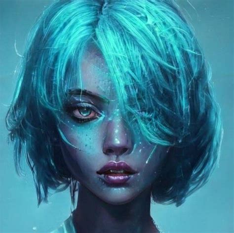 Artbreeder Cool Blue Aesthetic Blueaesthetic Woman Human Short Blue Hair Red Hair Blue