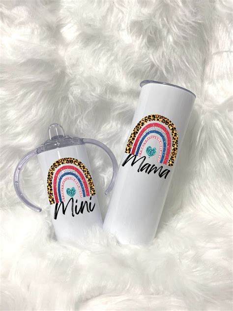 Mama And Mini Rainbow Modern Minimalist Tumbler Set Sippy Cup Custom