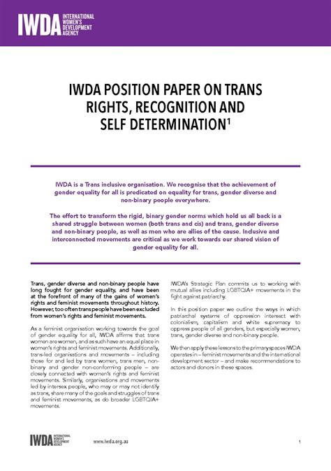 Iwda Position Paper On Trans Rights Recognition And Self Determination Iwda