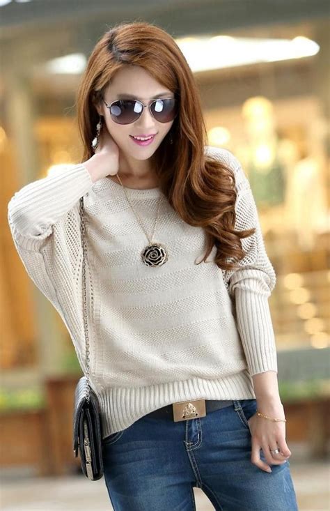 Womens Solid Hollow Loose Round Neck Long Sleeved Pullover Sweater