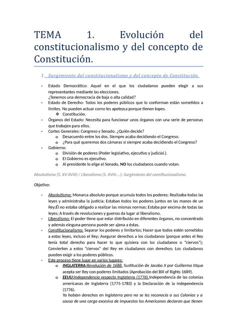 Tema 1 evolución del constitucionalismo TEMA 1 del