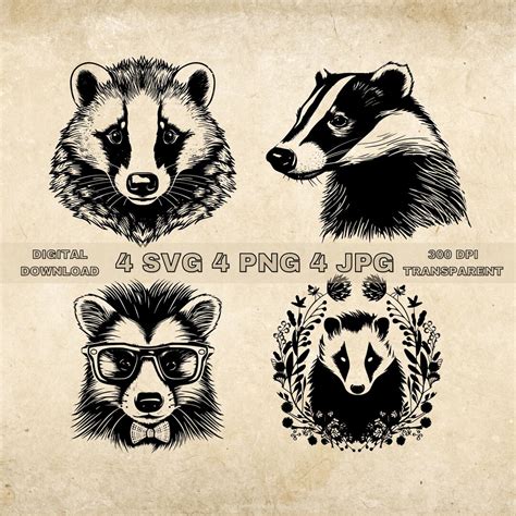 Badger Svg Bundle Png Badger Clipart Hand Drawn Badger Vector