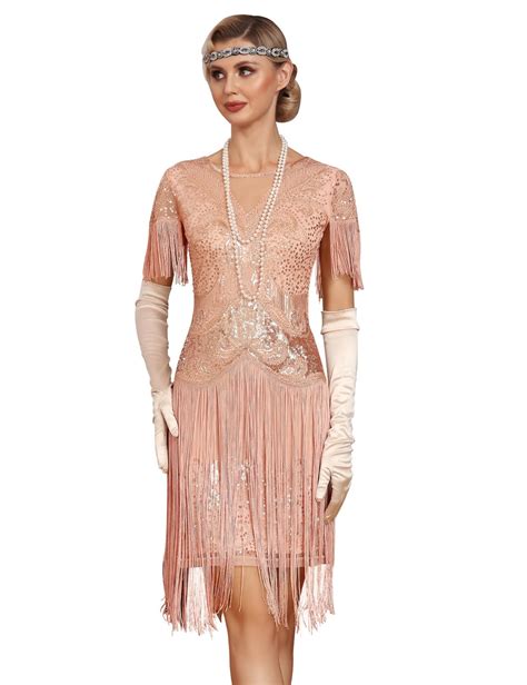 PrettyGuide Women S 1920s Gatsby Dress Long Fringe Vintage Sequin Art