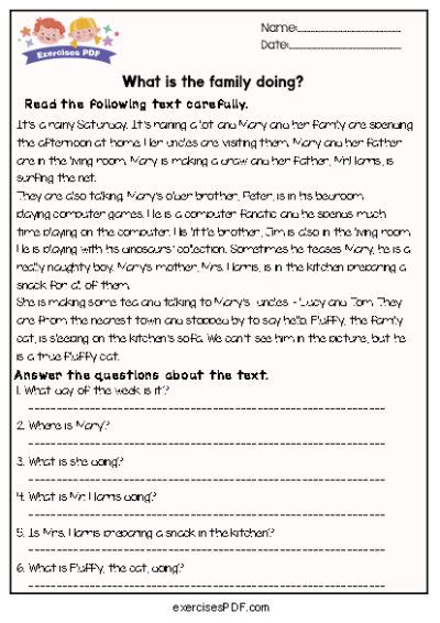 Present Continuous Reading Comprehension Exercises Pdf