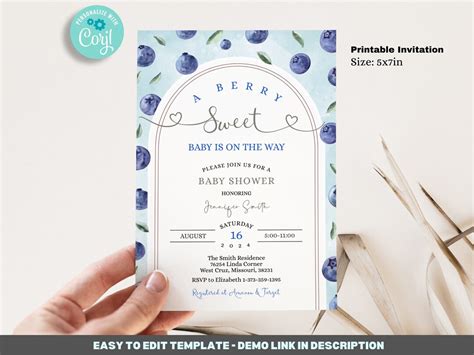 Editable Blueberry Baby Shower Invitation Template X Berry Sweet