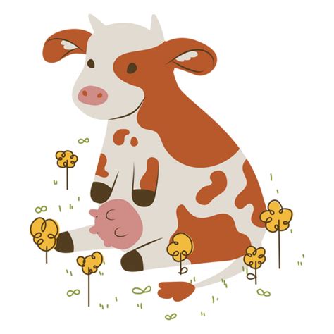 Dise O Png Y Svg De Vaca De Dibujos Animados Sentada En La Hierba Para