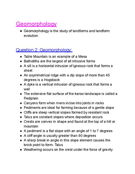 Geo Notes 1 Geomorphology Geomorphology Is The Study Of Landforms And