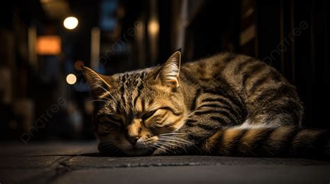 Cat Sleeping On The Street At Night Background Good Night Cat Cat