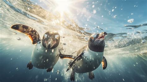 Premium AI Image | An underwater shot of wild penguins gracefully ...