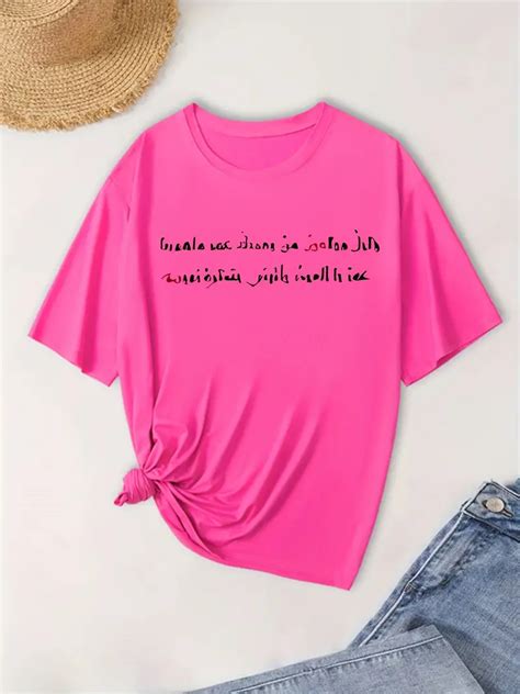 Slogan Print T Shirt Plus Size Casual Short Sleeve Top Temu Canada