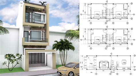 4 Bedrooms Narrow Lot House Design With SketchUp 4 5x11m YouTube