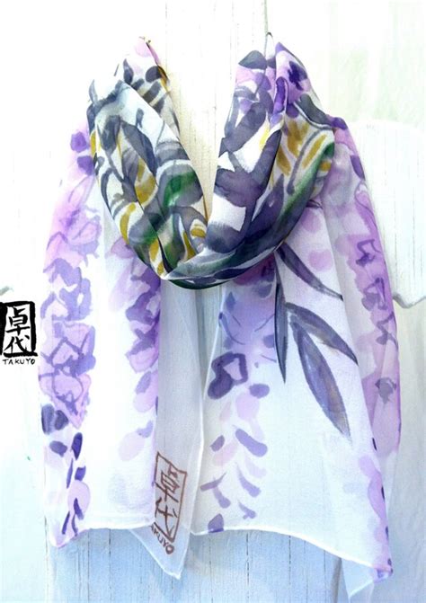 Hand Painted Silk Scarf Japanese Scarf Unique Scarf Purple