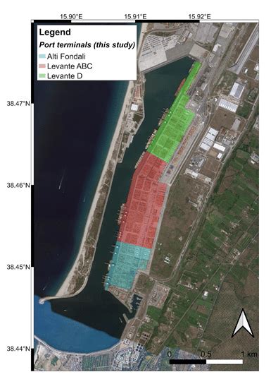 Map of the case-study Gioia Tauro port, which is a complex system of... | Download Scientific ...