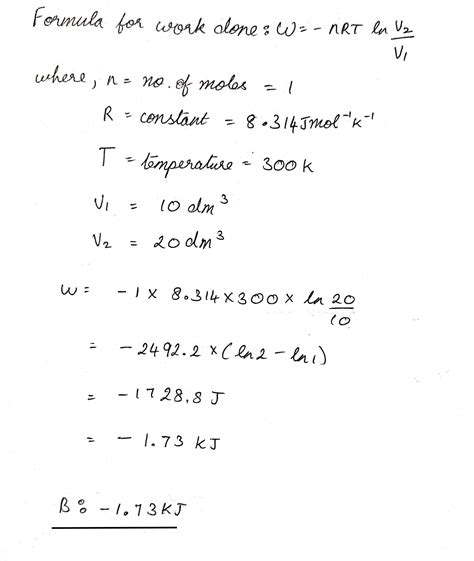 For The Reversible Isothermal Expansion Of One Mole Of An Ideal Gas At